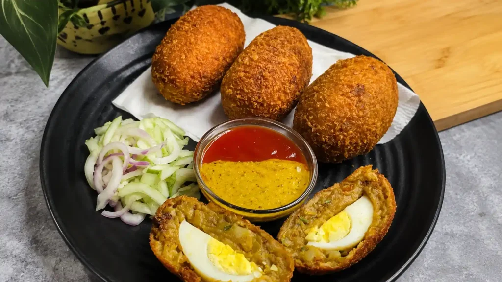 Dimer Devil, made with duck egg and spiced mutton keema
