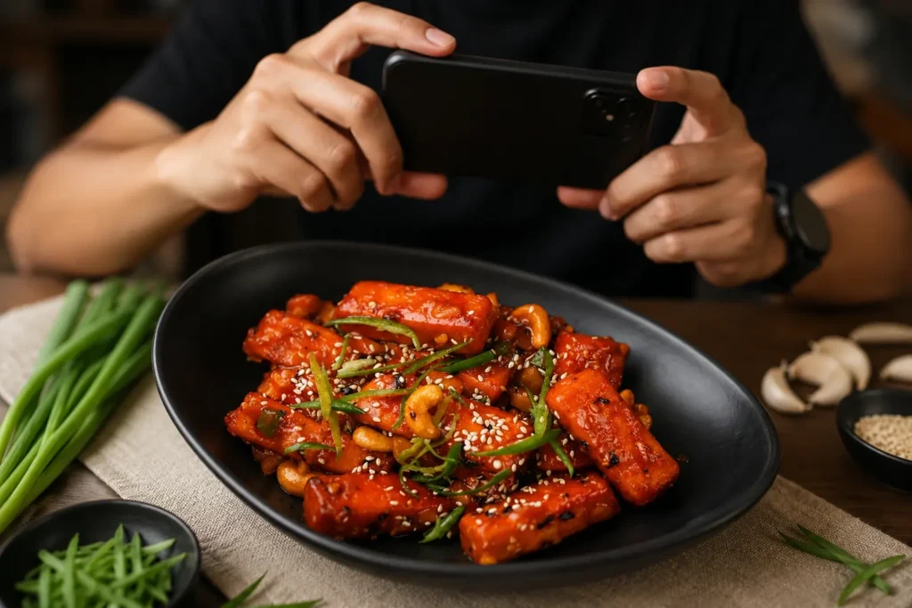 Dragon Paneer recipe Kolkata style — crispy paneer in fiery red chilli garlic sauce garnished with spring onions