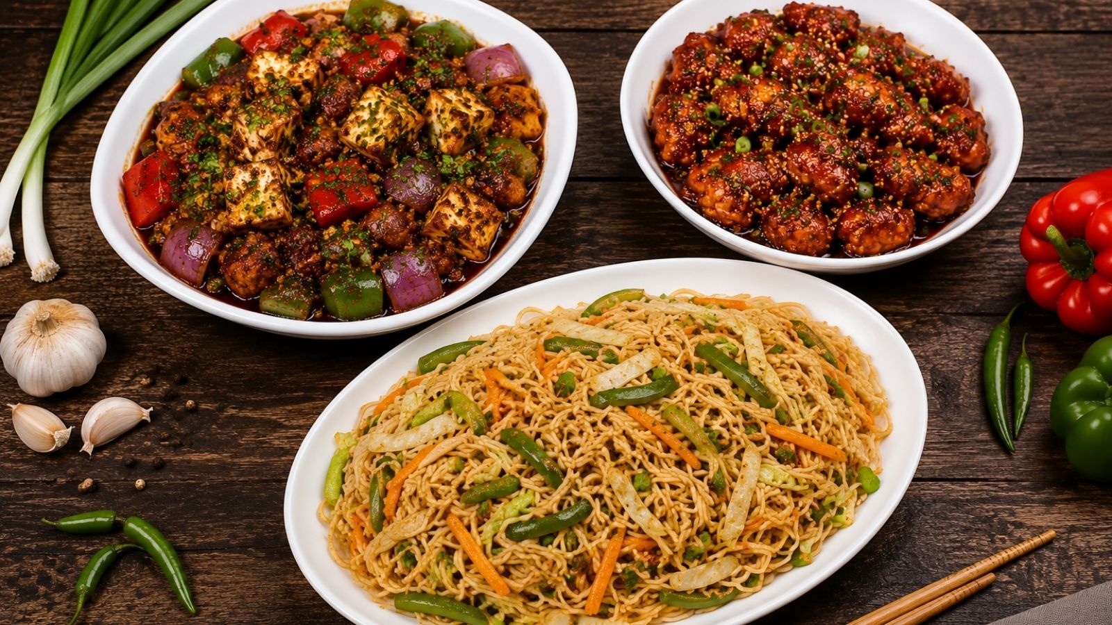 Best Indo-Chinese dishes at The Red Palate Kolkata — Dragon Paneer, Chilli Chicken and Hakka Noodles