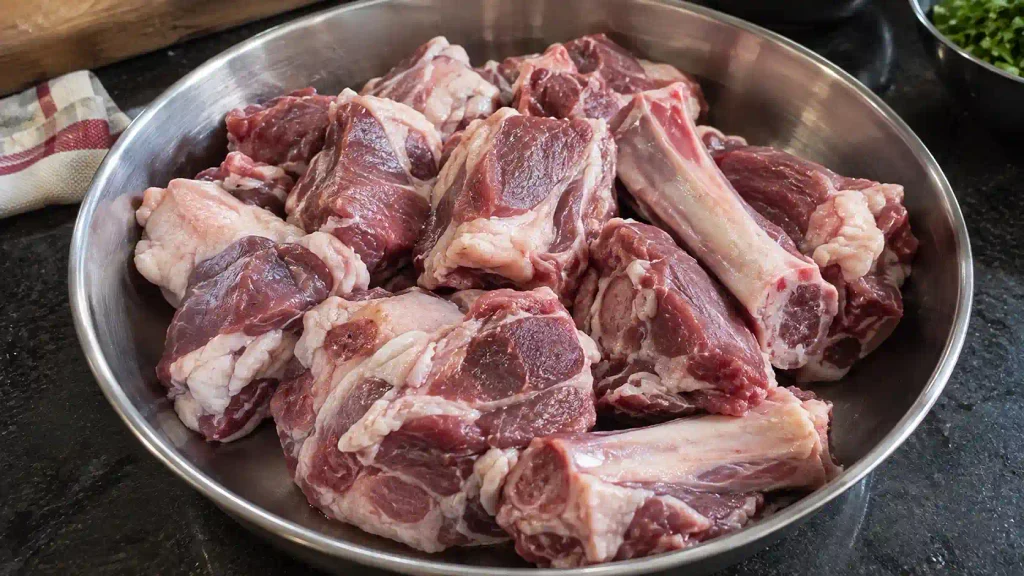 Bone-in mutton pieces for biryani, approximately 125-150g