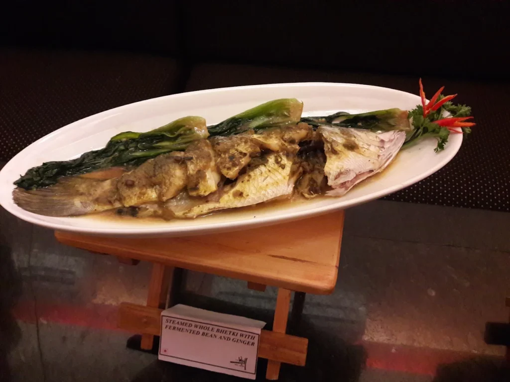 Steamed Whole Bhetki with fermented Bean and Ginger: Seafood Dishes in Kolkata at The Wall, Tangra